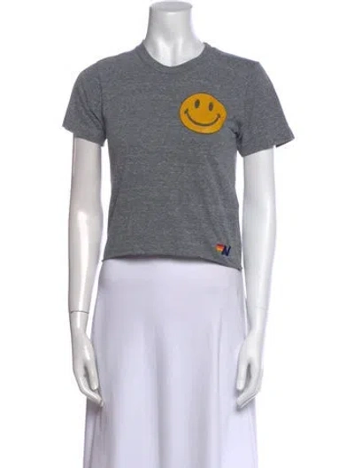 Pre-owned Aviator Nation Graphic Print Crew Neck Crop Top In Gray