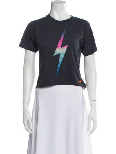 Pre-owned Aviator Nation Graphic Print Crew Neck Crop Top In Gray