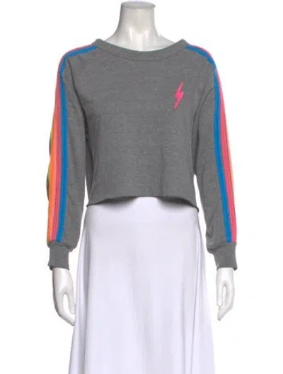 Pre-owned Aviator Nation Graphic Print Crew Neck Crop Top In Gray