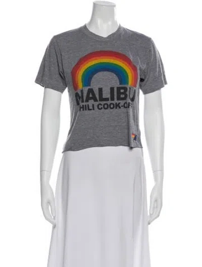 Pre-owned Aviator Nation Graphic Print Crew Neck Crop Top In Gray