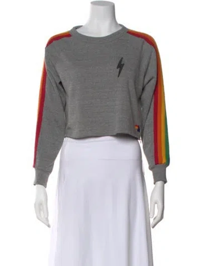 Pre-owned Aviator Nation Graphic Print Crew Neck Crop Top In Gray