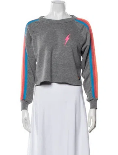Pre-owned Aviator Nation Graphic Print Crew Neck Crop Top In Grey