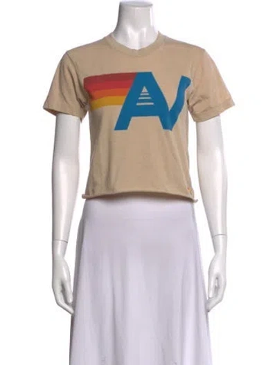 Pre-owned Aviator Nation Graphic Print Crew Neck Crop Top In Neutral
