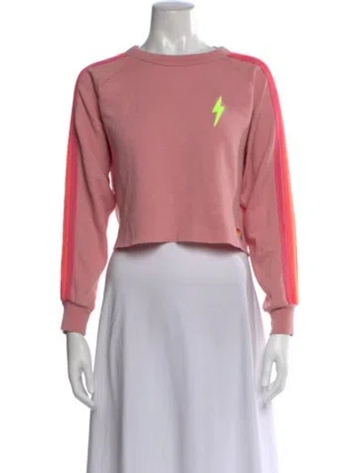 Pre-owned Aviator Nation Graphic Print Crew Neck Crop Top In Pink