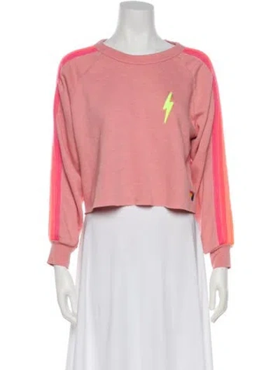 Pre-owned Aviator Nation Graphic Print Crew Neck Crop Top In Pink