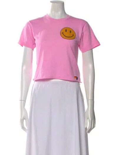 Pre-owned Aviator Nation Graphic Print Crew Neck Crop Top In Pink