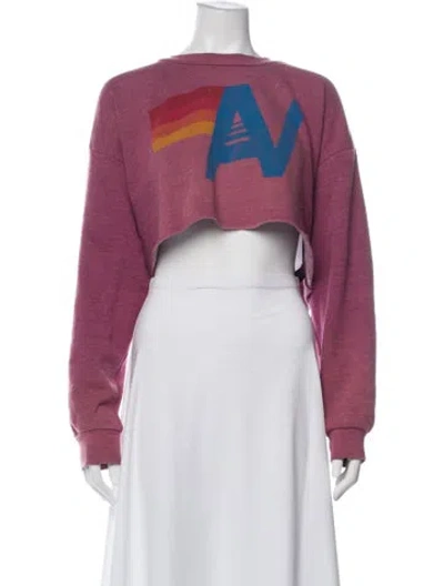 Pre-owned Aviator Nation Graphic Print Crew Neck Crop Top In Pink