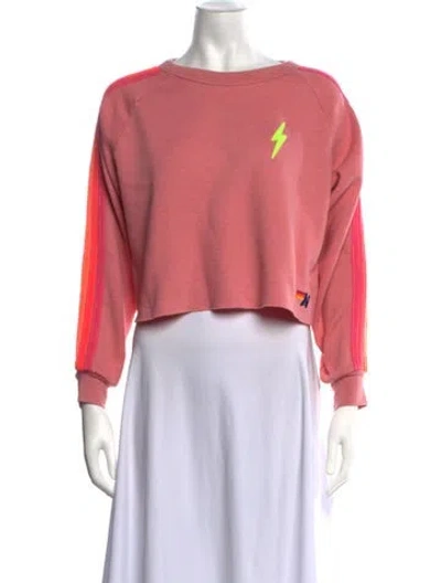Pre-owned Aviator Nation Graphic Print Crew Neck Crop Top In Pink