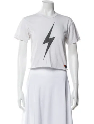 Pre-owned Aviator Nation Graphic Print Crew Neck Crop Top In White