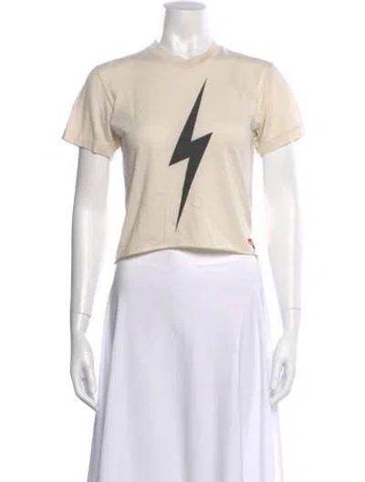 Pre-owned Aviator Nation Graphic Print Crew Neck Crop Top In White