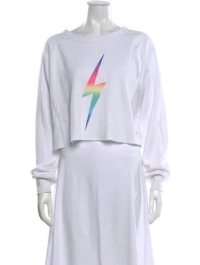 Pre-owned Aviator Nation Graphic Print Crew Neck Crop Top In White