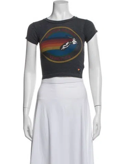 Pre-owned Aviator Nation Graphic Print Crew Neck Crop Top In White