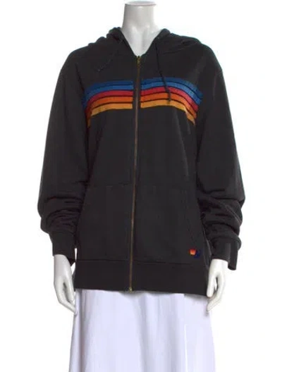 Pre-owned Aviator Nation Graphic Print Crew Neck Hoodie In Black