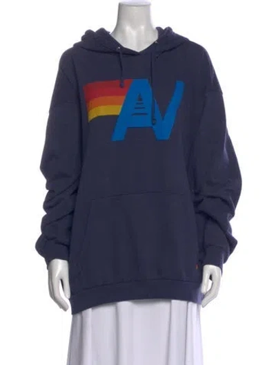 Pre-owned Aviator Nation Graphic Print Crew Neck Hoodie In Blue