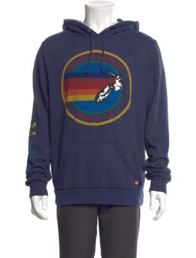 Pre-owned Aviator Nation Graphic Print Crew Neck Hoodie In Blue