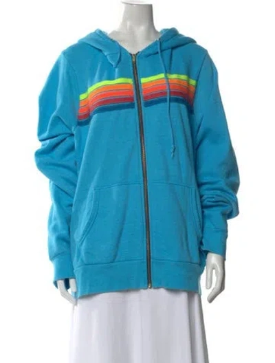 Pre-owned Aviator Nation Graphic Print Crew Neck Hoodie In Blue