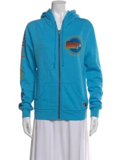 Pre-owned Aviator Nation Graphic Print Crew Neck Hoodie In Blue
