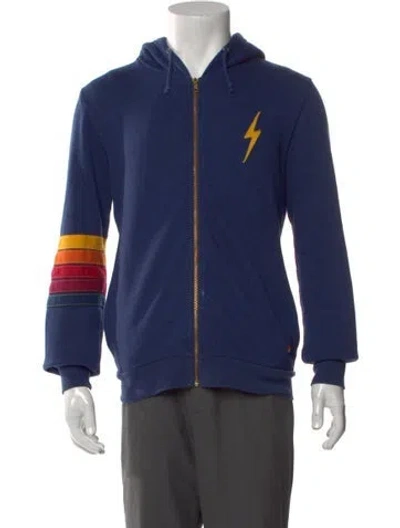 Pre-owned Aviator Nation Graphic Print Crew Neck Hoodie In Blue
