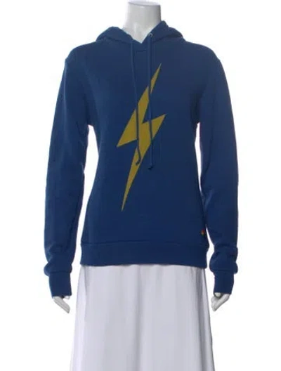 Pre-owned Aviator Nation Graphic Print Crew Neck Hoodie In Blue