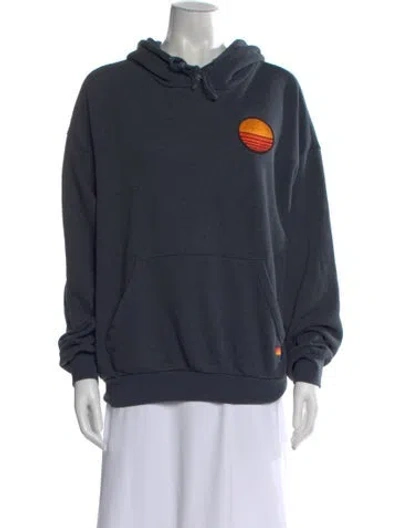 Pre-owned Aviator Nation Graphic Print Crew Neck Hoodie In Blue