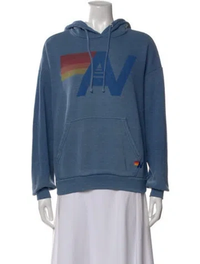 Pre-owned Aviator Nation Graphic Print Crew Neck Hoodie In Blue