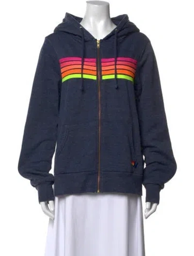 Pre-owned Aviator Nation Graphic Print Crew Neck Hoodie In Blue
