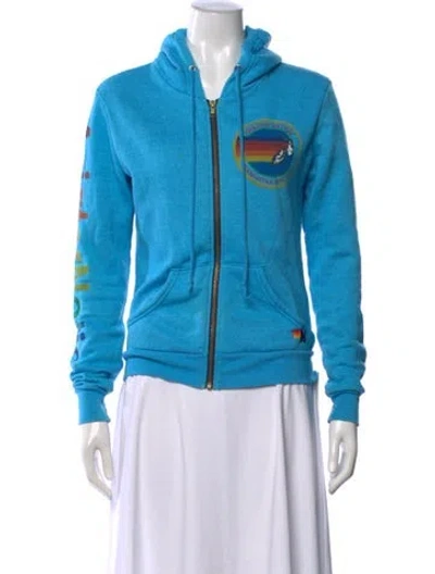 Pre-owned Aviator Nation Graphic Print Crew Neck Hoodie In Blue