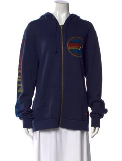 Pre-owned Aviator Nation Graphic Print Crew Neck Hoodie In Blue