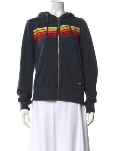 Pre-owned Aviator Nation Graphic Print Crew Neck Hoodie In Blue
