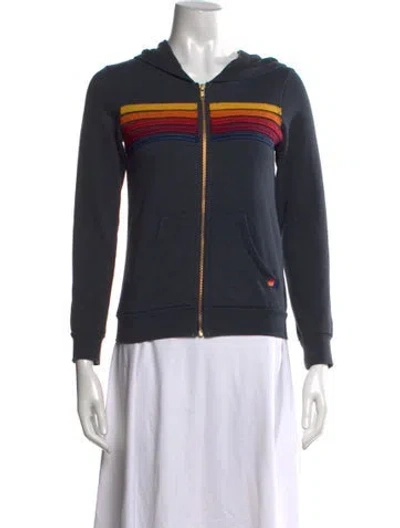 Pre-owned Aviator Nation Graphic Print Crew Neck Hoodie In Blue