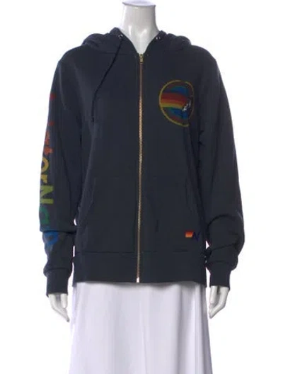Pre-owned Aviator Nation Graphic Print Crew Neck Hoodie In Blue
