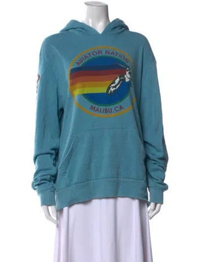 Pre-owned Aviator Nation Graphic Print Crew Neck Hoodie In Blue