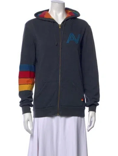 Pre-owned Aviator Nation Graphic Print Crew Neck Hoodie In Blue