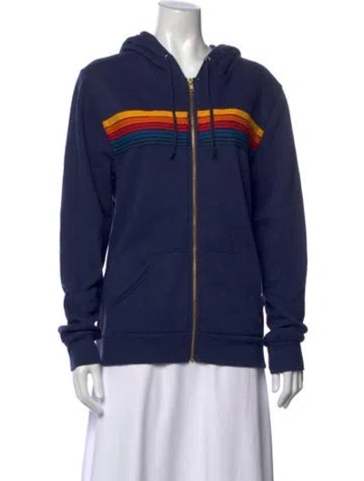 Pre-owned Aviator Nation Graphic Print Crew Neck Hoodie In Blue