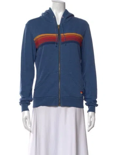 Pre-owned Aviator Nation Graphic Print Crew Neck Hoodie In Blue