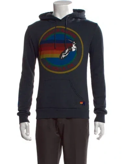 Pre-owned Aviator Nation Graphic Print Crew Neck Hoodie In Blue