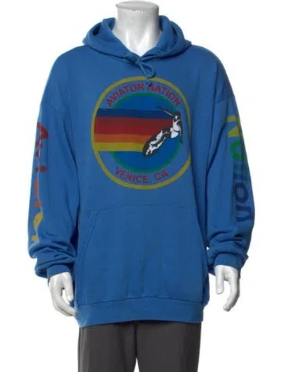 Pre-owned Aviator Nation Graphic Print Crew Neck Hoodie In Blue