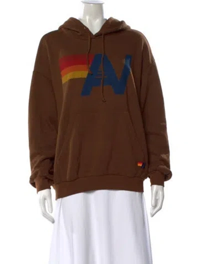 Pre-owned Aviator Nation Graphic Print Crew Neck Hoodie In Brown