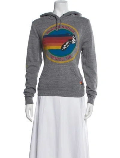 Pre-owned Aviator Nation Graphic Print Crew Neck Hoodie In Gray