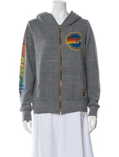 Pre-owned Aviator Nation Graphic Print Crew Neck Hoodie In Gray