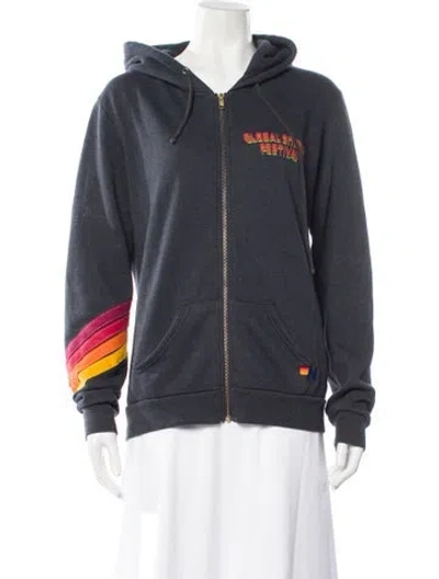 Pre-owned Aviator Nation Graphic Print Crew Neck Hoodie In Gray