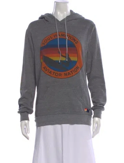 Pre-owned Aviator Nation Graphic Print Crew Neck Hoodie In Gray