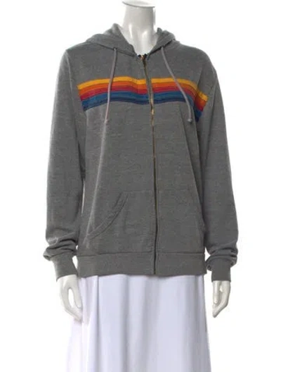 Pre-owned Aviator Nation Graphic Print Crew Neck Hoodie In Gray