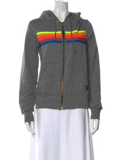 Pre-owned Aviator Nation Graphic Print Crew Neck Hoodie In Gray