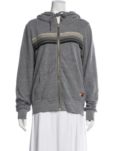 Pre-owned Aviator Nation Graphic Print Crew Neck Hoodie In Gray