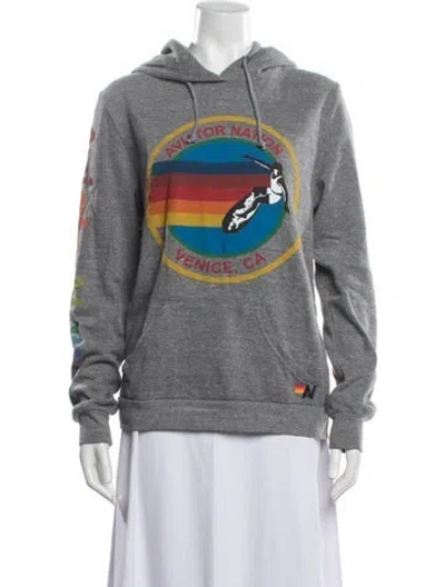 Pre-owned Aviator Nation Graphic Print Crew Neck Hoodie In Gray