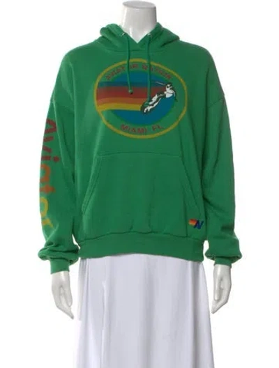 Pre-owned Aviator Nation Graphic Print Crew Neck Hoodie In Green