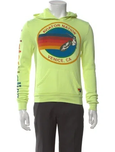 Pre-owned Aviator Nation Graphic Print Crew Neck Hoodie In Green
