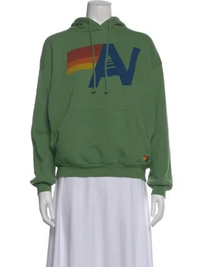 Pre-owned Aviator Nation Graphic Print Crew Neck Hoodie In Green