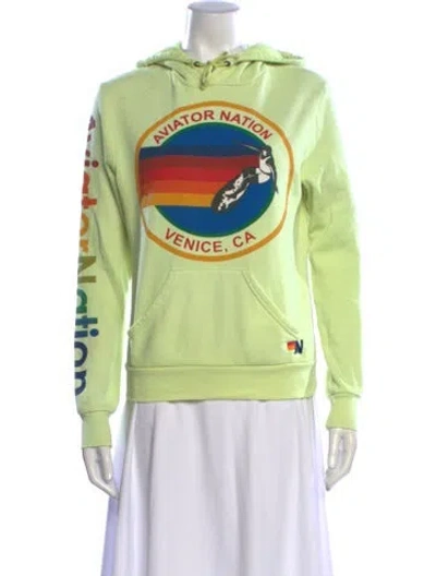 Pre-owned Aviator Nation Graphic Print Crew Neck Hoodie In Green